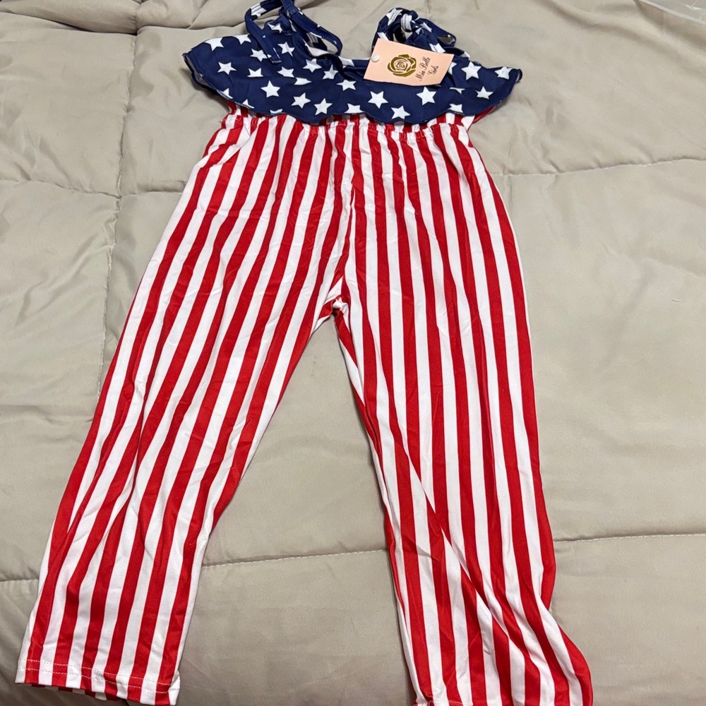 Mia Belle Girls Red, White, and Blue Stars and Stripes One Piece